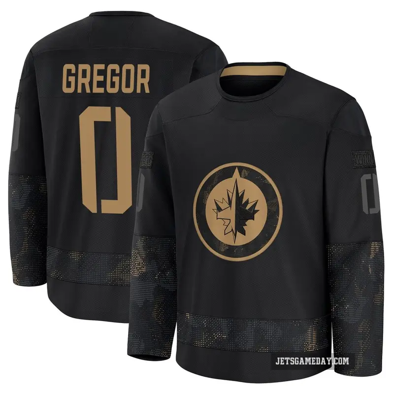 Men's Noah Gregor Winnipeg Jets ＃0 Premium Black 2024 Military Appreciation Practice Jersey